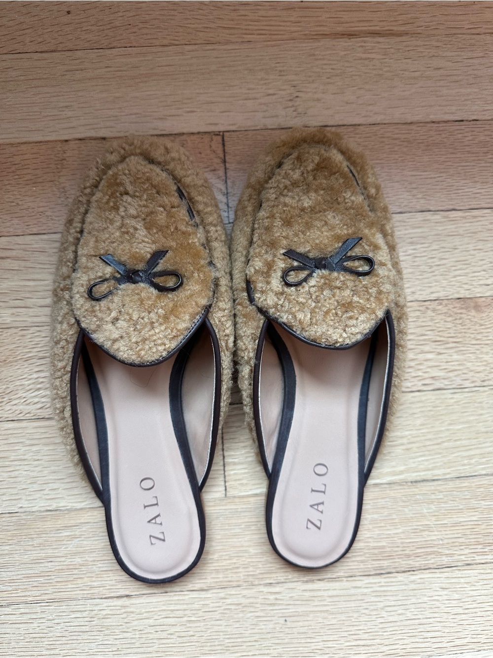 Zalo Tan Fuzzy Slip-On Loafers with Black Trim